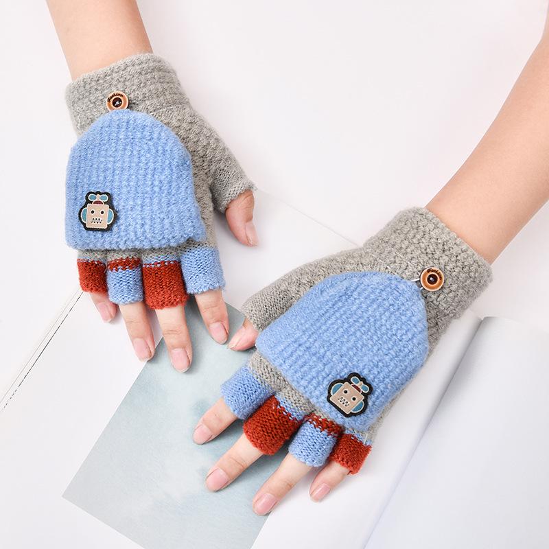 Милые детские перчатки-перевертыши с мультяшным принтом и бархатной подкладкой для тепла и защиты от холода — идеально подходят для письма осенью и зимой