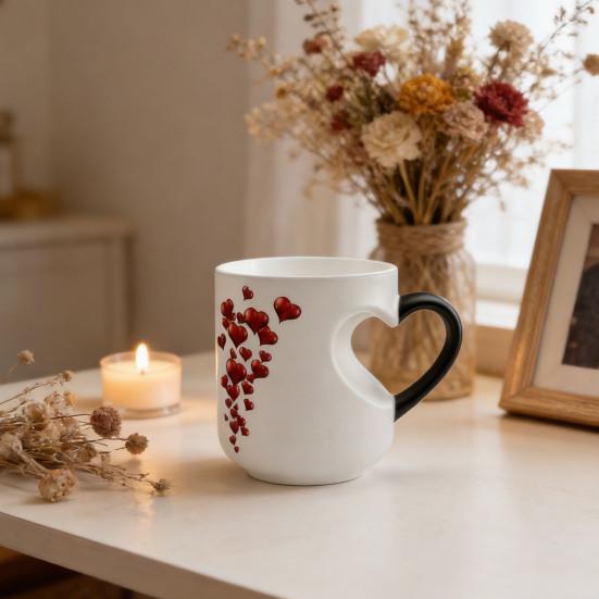 Кружка-сердце с меняющимся цветом 11 унций Магическая керамическая кружка раскрывает скрытый узор Кофейная кружка для горячих напитков Романтический подарок для любителей кофе и чая