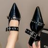 Мода 2025Женские туфли-лодочки Новый тренд Панк Готика Металлическая пряжка Каблуки Женские Летние Острый носок Вечерние туфли Мода Роскошь