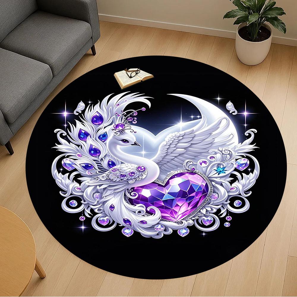 1PC Swan Heart Jewels Round Chair mat Area Rug - Non-Slip, Floor Mat for Office, Bedroom, home decor Christmas Gift c0528042