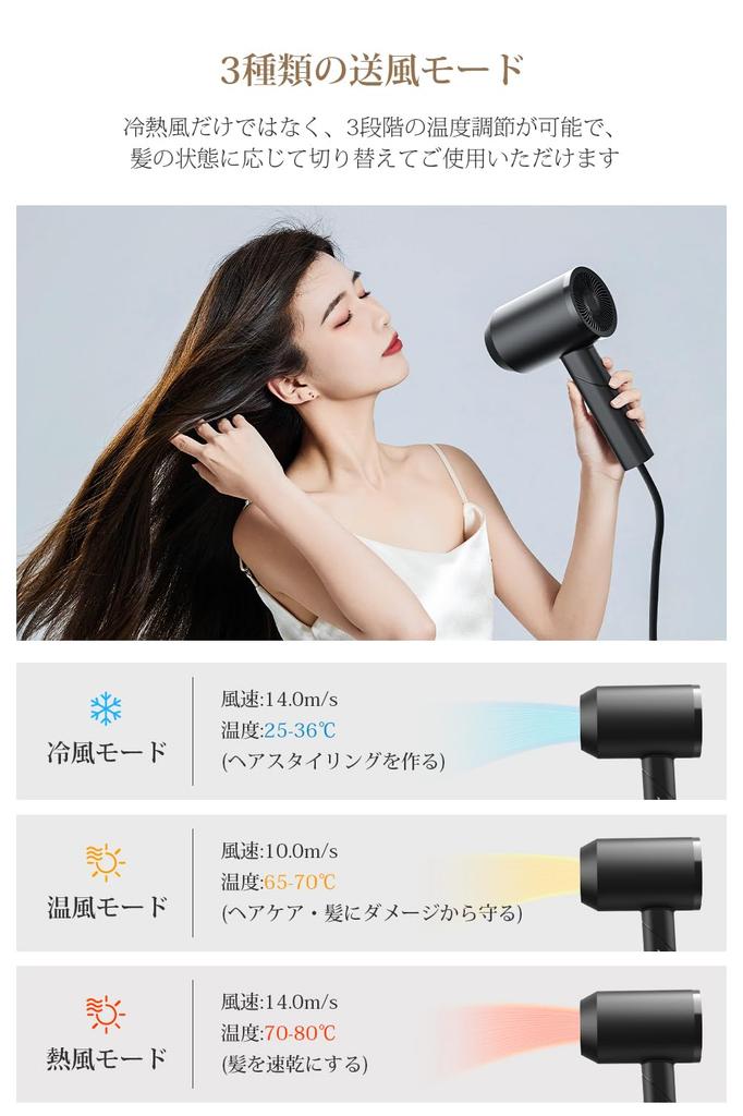 Большой воздушный фен для волос, высокая скорость, быстрое снятие статического электричества, 3 уровня температуры, перегрев, компактные волосы, легко укладывать дома на японском языке
