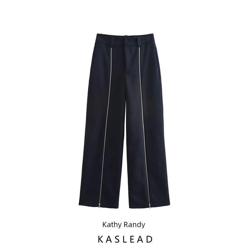 Kaslead New Arrival Women's Clothing Fashion Style Stylish Simple and Versatile Zipper Ornament Straight-Leg Pants 8484683