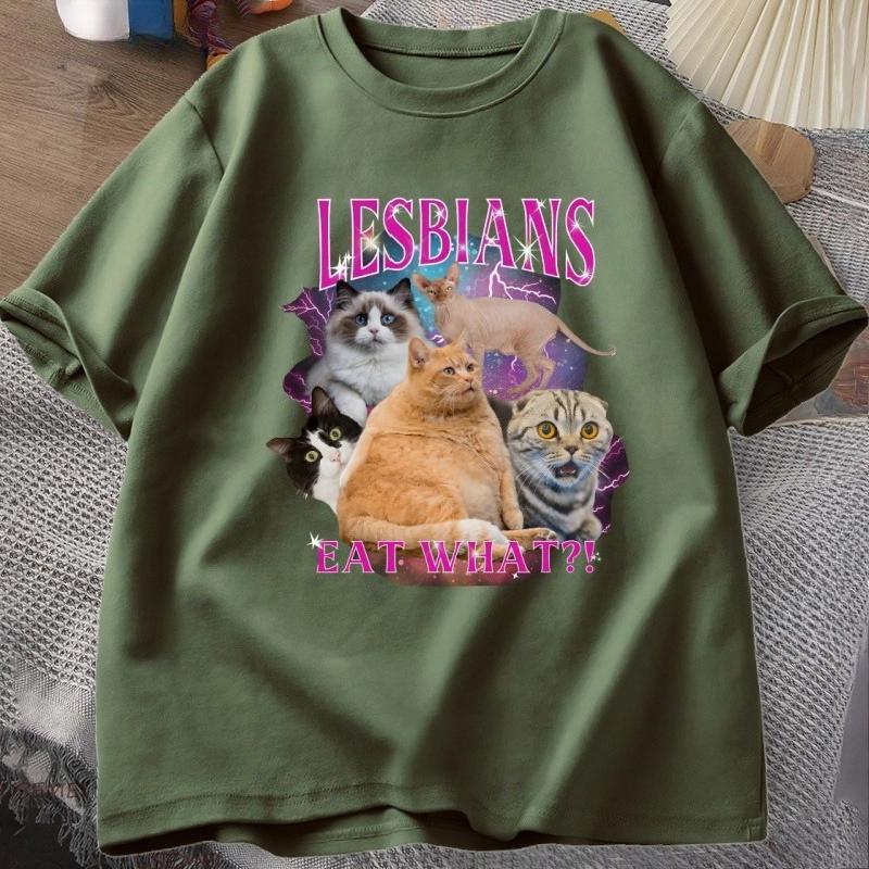 Lesbian Pride TShirt Gay LGBTQ T Shirt Funny Cat Lesbians Eat What Tshirt Casaul Cotton Short Sleeve Round Neck Tees Clothing