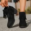 Fashion Black Scrub Cowhide Booties Spring and Autumn Fur Temperament Small Casual Women's Boots