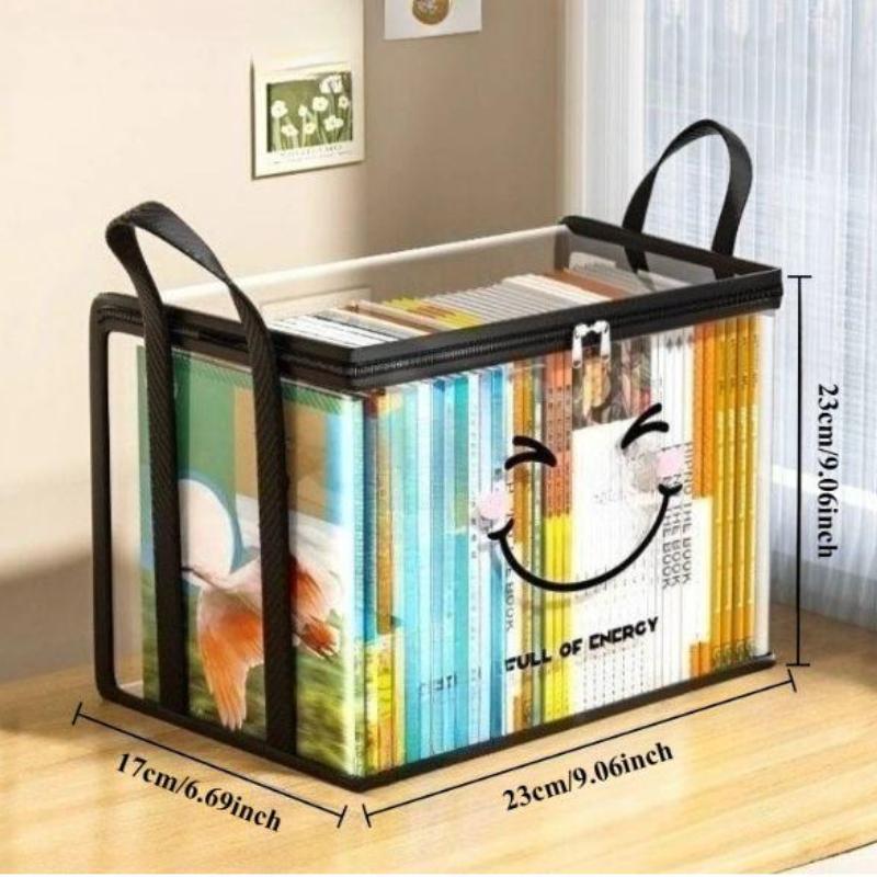 Large Square Storage Box with joyful Face Lid,Black Frame-Heavy-Duty PVC Transparent Organizer Bin,Multi-Purpose Container