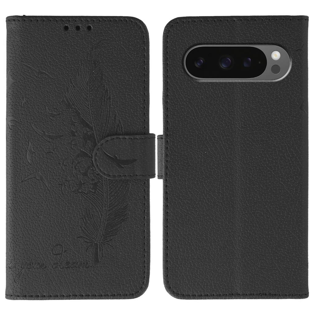 For Google Pixel 10 Pro XL/9 Pro XL Case Feather Imprint PU Leather Wallet Phone Cover
