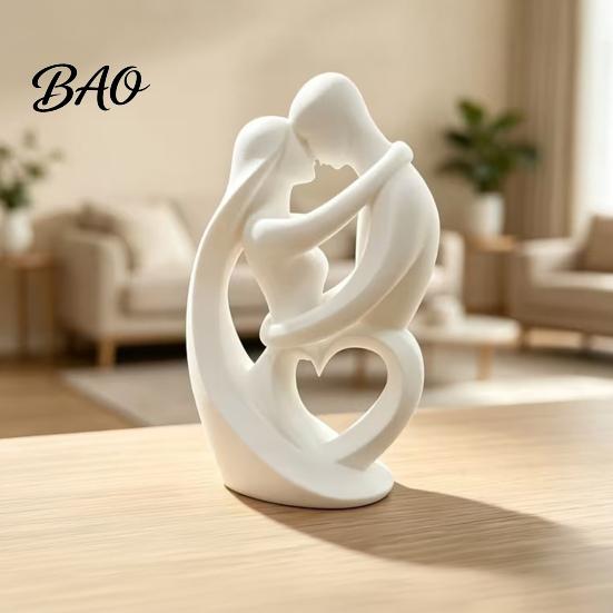 Creative DIY Hand Painting Crafts 3D Printed Abstract Couple Embrace Statue, Heart Hollow Love Figurine, Minimalist Anniversary Presents for