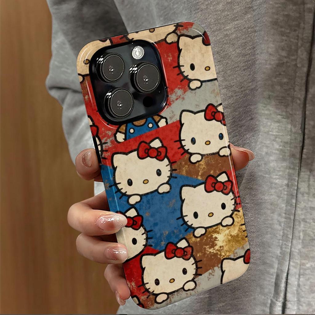 Ретро Чехол с Мультяшной Киской для iPhone 16 Pro Max/14/15 с Полным Покрытием Линз