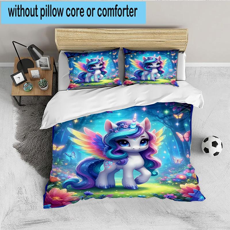 Rainbow Unicorns Garden 3PCS Bedding set,Ideal for 1pc Duvet Cover And 2pcs Pillowcases Perfect for Fan gift,Ideal for Bedroom, Dormitory