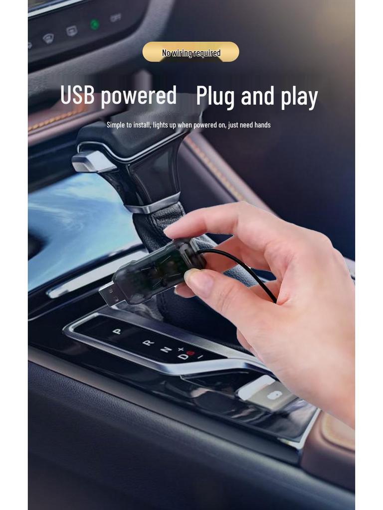 USB-полоса с подсветкой салона автомобиля, управляемая голосом: Беспроводной, разноцветный световой направляющий элемент для интерьера с дистанционным управлением и поддержкой ритма
