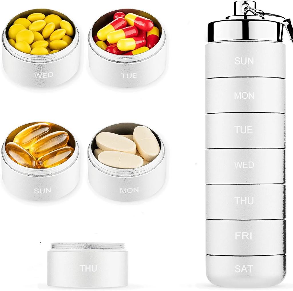 Новый портативный футляр для таблеток для путешествий, металлический органайзер для таблеток, водонепроницаемый контейнер для таблеток, контейнер для таблеток, органайзер для бутылочек с лекарствами на неделю