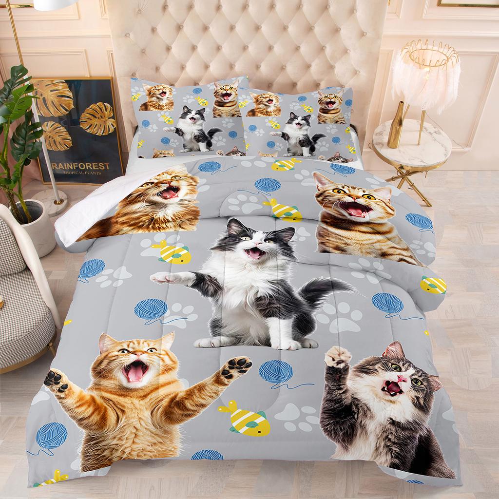 Comforter Cute Kitten Luxury Theme Home Comforter Winter Quilted Blanket Goose Down Duvet King Queen 3D Blanket Size Twin