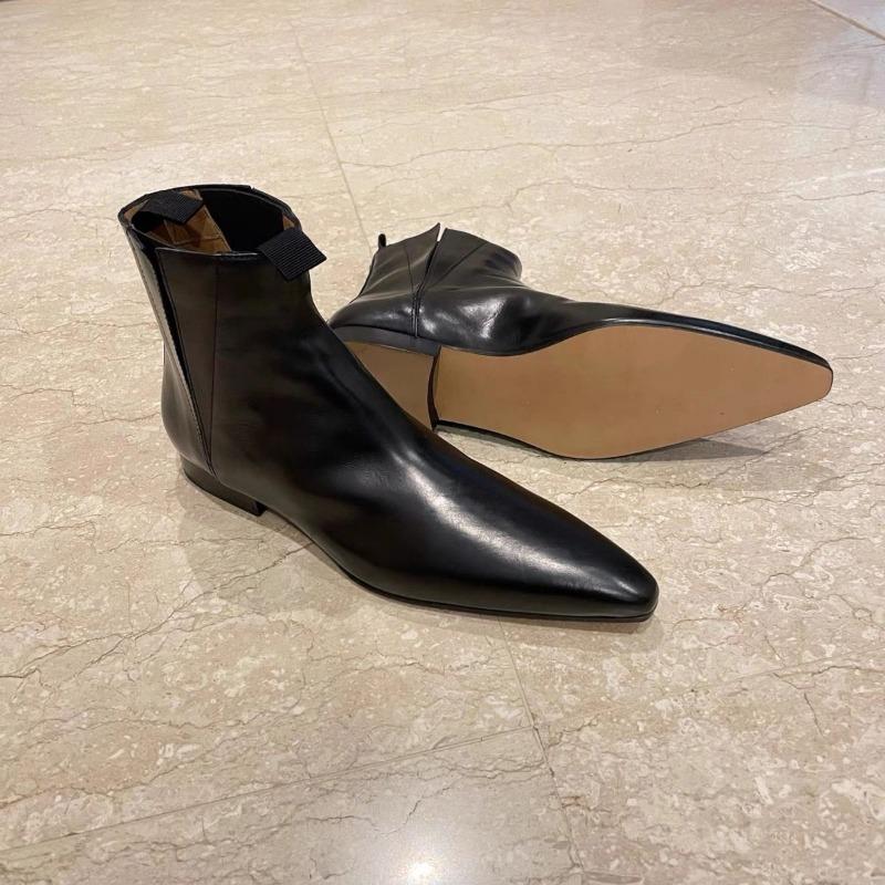 Винтажные кожаные нишевые остроносые челси женские осенне-зимние короткие ботинки на плоской подошве маленькие ботильоны ботинки мартин тонкие ботинки