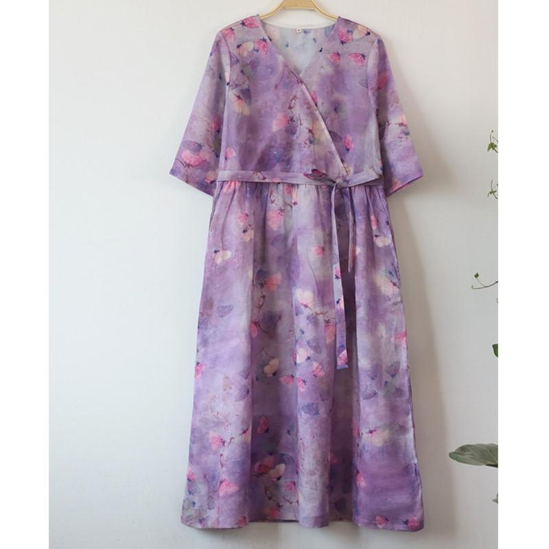 Johnature Женское весеннее модное повседневное платье в китайском стиле с v-образным вырезом Нишевое платье с принтом в винтажном стиле