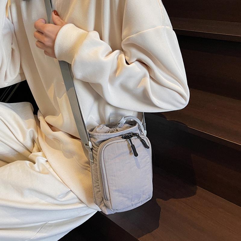 Mini Canvas Bag Women's Simple Casual Lightweight Mobile Phone Small Square Bag Drawstring Bundle One Shoulder Crossbody Bag KTB
