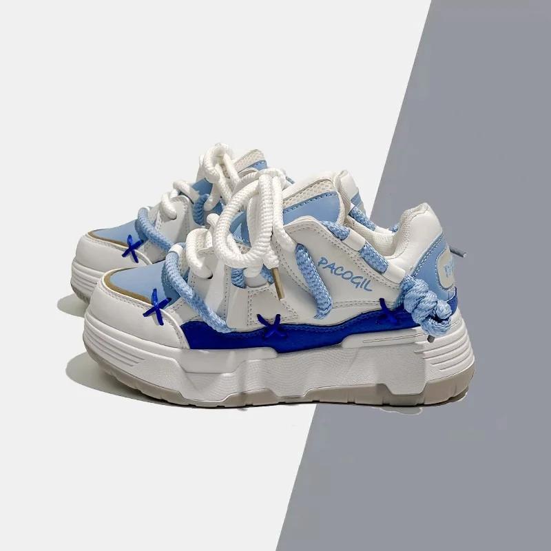 Cute Harajuku Sneakers Women's Running Shoes New Blue Thick Platform Sneakers Students Outdoor Casual Pink Vulcanized Shoes 42
