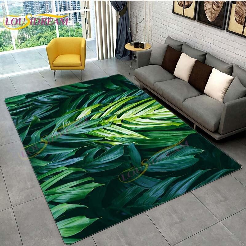 Ковер с тропическими листьями монстеры, современный ковер в стиле INS для гостиной, спальни, зеленый ковер с банановыми листьями, ковры с тропическими пальмовыми листьями