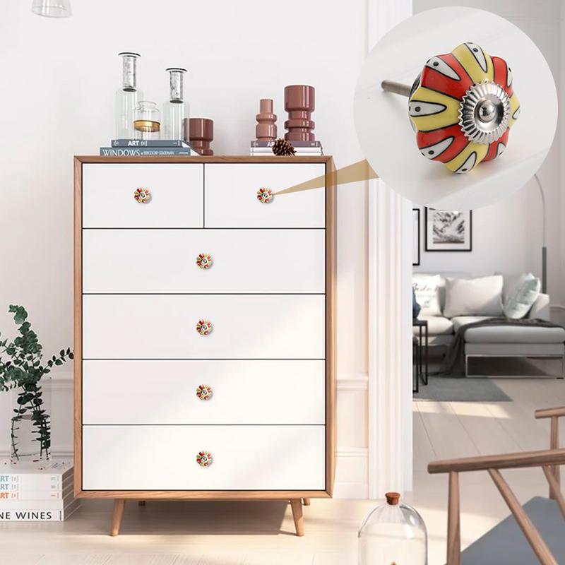 1 шт. Железный материал Винтажная ручка для шкафа Европейский стиль Расписной узор Изысканная форма тыквы Украшение для дома Многоцветный