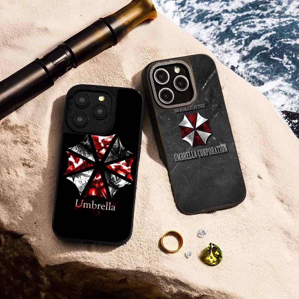 Классический Злой Зонт крутой дизайн узора Чехол для телефона для iPhone 17 16 15 14 13 12 Pro Max Овечья кожа Серебристый край Защитный чехол