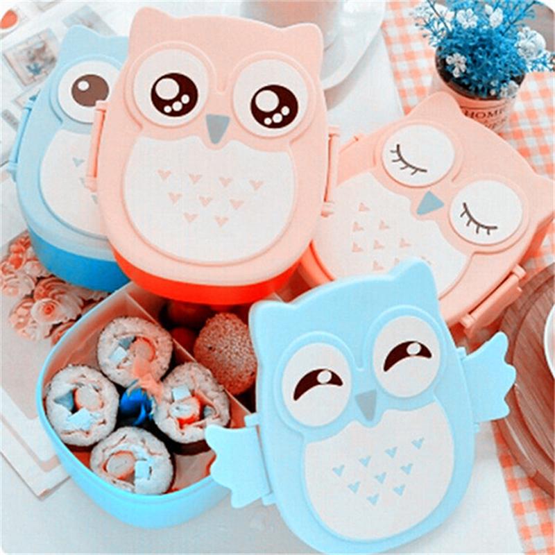 Мультфильм Сова Форма Bento Box Портативный Контейнер Для Пищевых Продуктов С Ложкой Для Уличного Использования