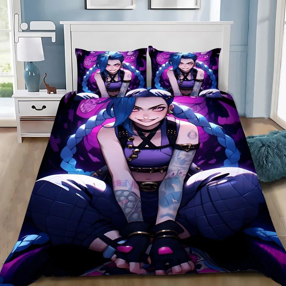 Изысканные 3D обои Arcane Jinx Игра Wild Rift Принт Постельный комплект Пододеяльник Одеяло Кровать Молодежь Девочки Мальчики Подарок