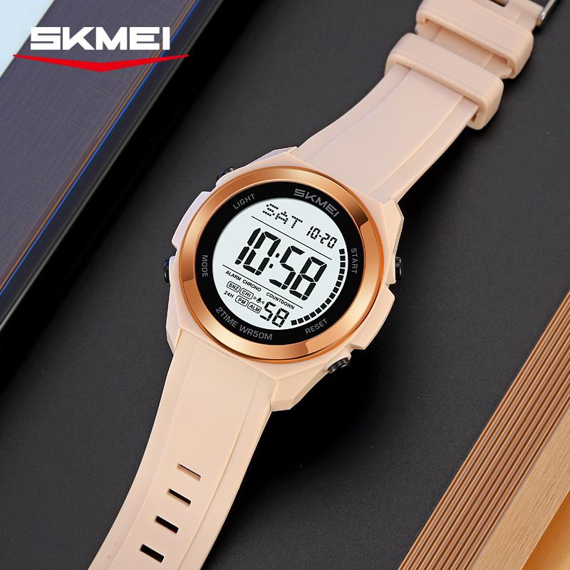 SKMEI 2455 Waterproof Sport Electronic Watch for Men LED Display Digital Mens Wristwatch PU Strap Shockproof Clock Reloj Hombre