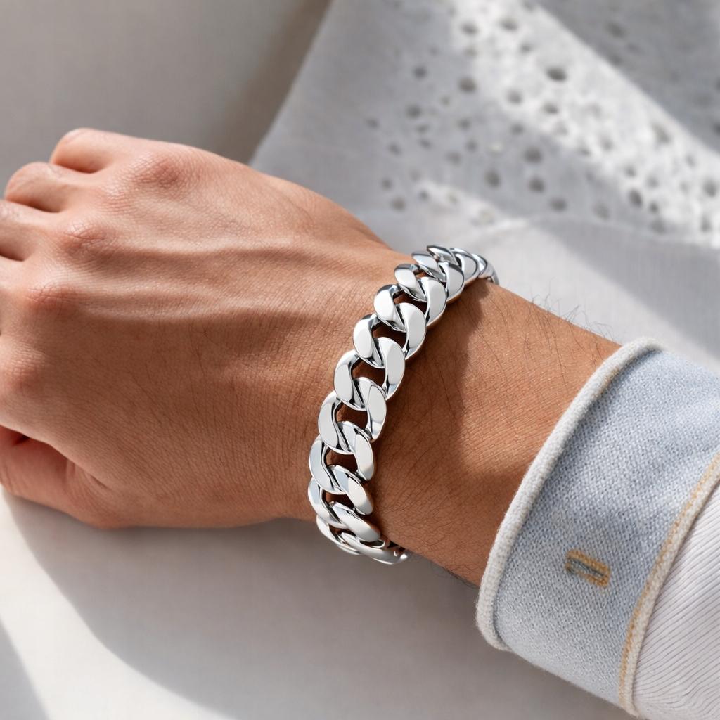 FULL Silver Men' Bracelet 925 SILVER Bracelet 13mm DIAMOND SET