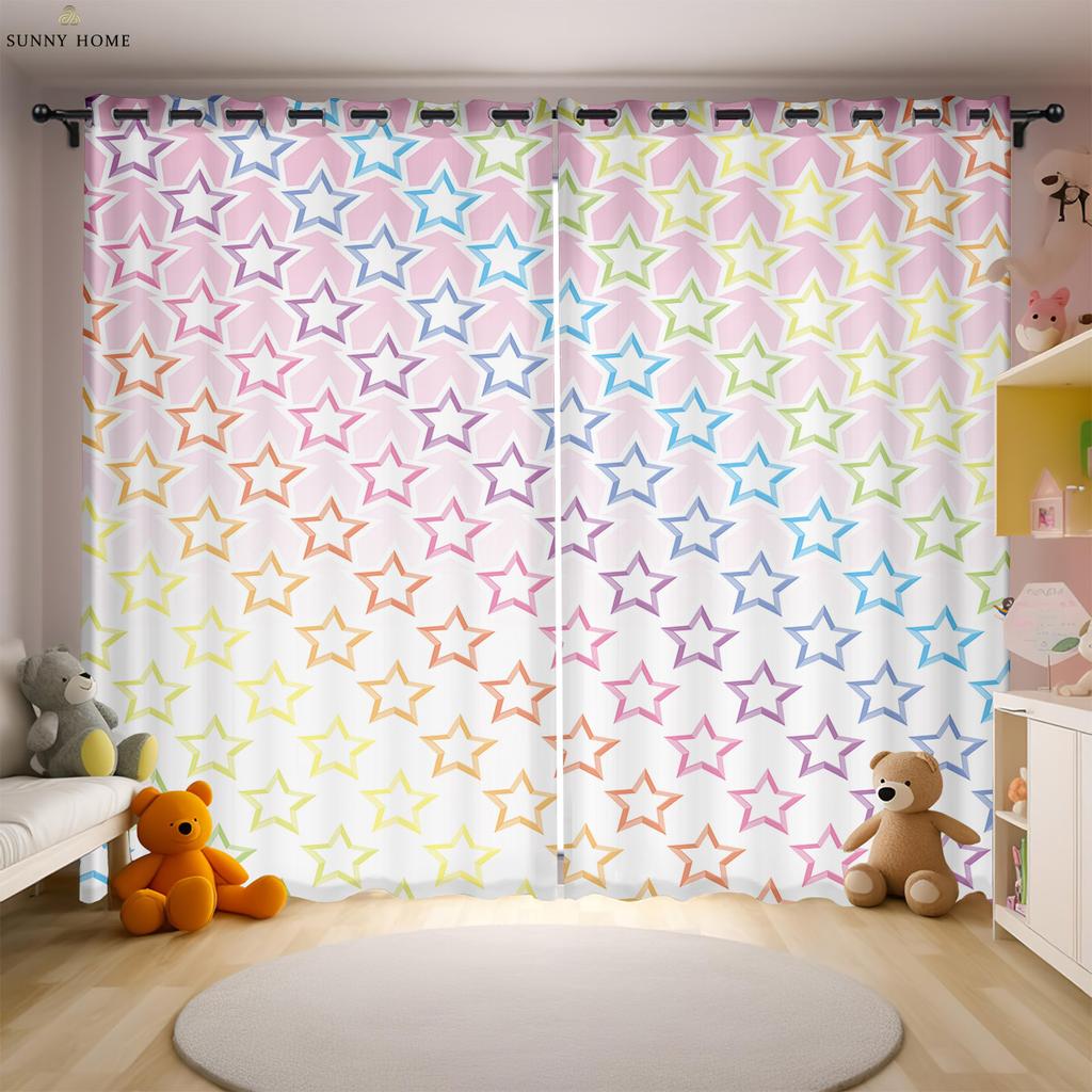 Милые занавески с принтом в виде звезд и облаков для украшения окон в комнате для девочек, легко стирать и ухаживать, 2 шт.
