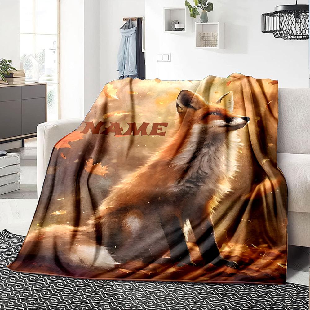 Autumn Fox In Golden Leaves Gift Personalized Blanket Personalized Text Soft Cozy Great For Sofa Couch Office Bed Picnics Four Seasons Universal