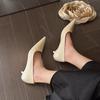 Fashion Temperament Woman Pumps Pointed Toe Thin Low Heels Elegant Party Female Shoes Solid Color Fashion Soft Leather Heels for Women
