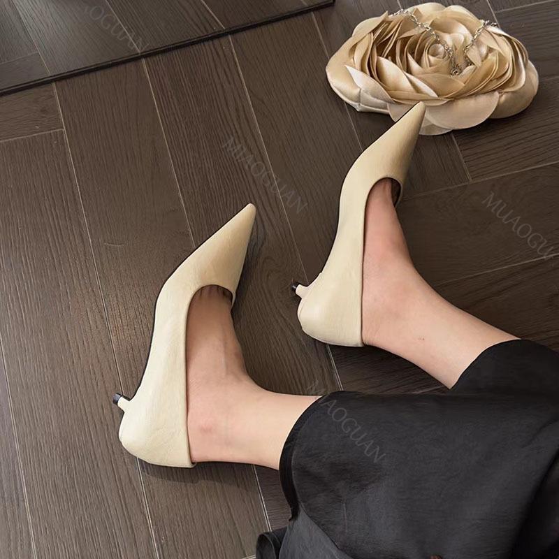Fashion Temperament Woman Pumps Pointed Toe Thin Low Heels Elegant Party Female Shoes Solid Color Fashion Soft Leather Heels for Women