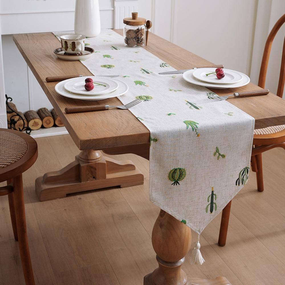 with Tassel Table Cloth Rustic Style Table Linen Simple Linen Embroidery Table Runner Farmhouse