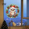 Festival Atmosphere Supplies Christmas Owl Wreath Static Window Cling, Winter Holiday Glass Sticker, Customizable Patterns No?Glue Reusable