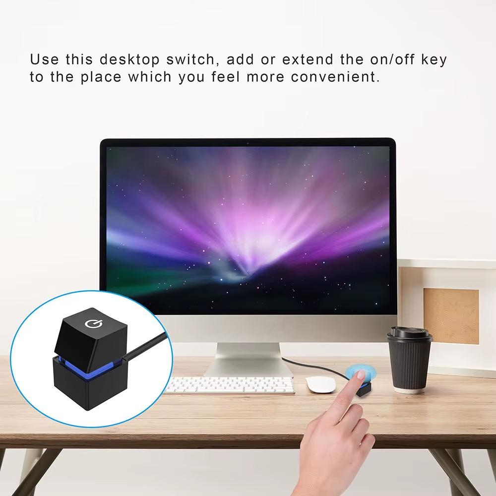 RGB светодиодная лента с кабелем питания и выключателем, удлинитель для ПК, кнопка включения/выключения квадратной формы для игрового настольного компьютера, домашнего офиса