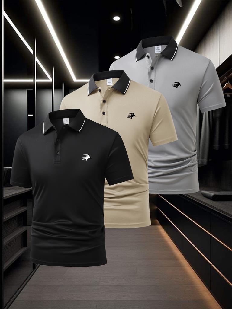 Men's Piped Trim Short Sleeve Polo Shirt, Quick Dry Tops, Regular Fit for Forum Errands Outdoor Stroll Commute Gathering Daily Activities