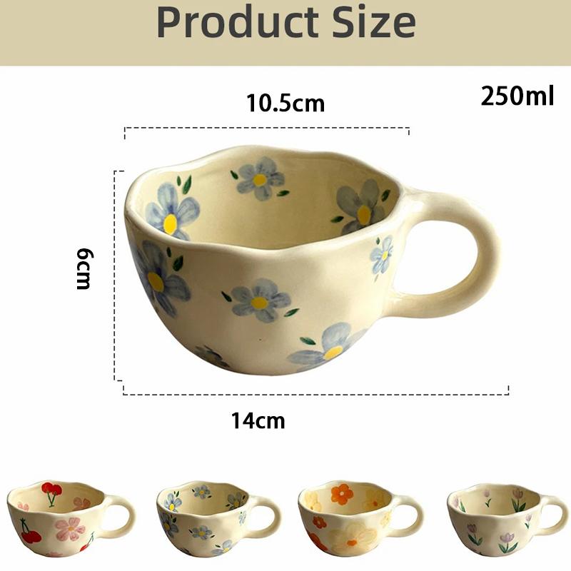 250 мл керамическая кружка с неровным цветком, сделанная вручную, кофейная чашка, чашка для чая с молоком, кружка для завтрака в корейском стиле, посуда для напитков, кухонная кружка