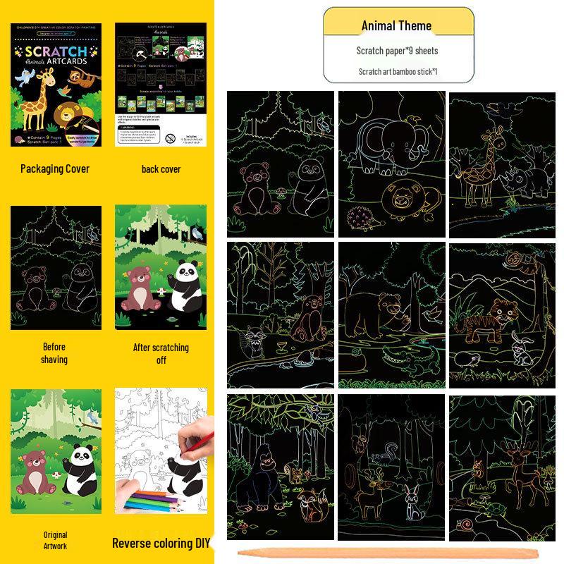 Colorful Scratch Art Set: Cartoon DIY Doodle & Drawing Book for Kids