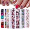 12 Grids/box Laser Love Heart Butterfly Nail Sequins Mixed Color Sparkle Nail Glitter Flakes 3D Nail Art Decorations Accessories