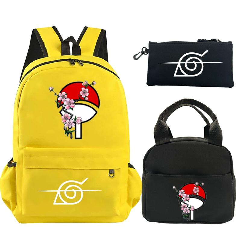 3Pcs/set Anime Naruto Printed Backpack Bookbag with Lunch Bag Pencil Case Teenager Children Girl Boy Schoolbag Rucksack