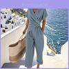 Summer Womens Pure Color Irregular Short Sleeve Suit With Pleated Pants For Casual Wear