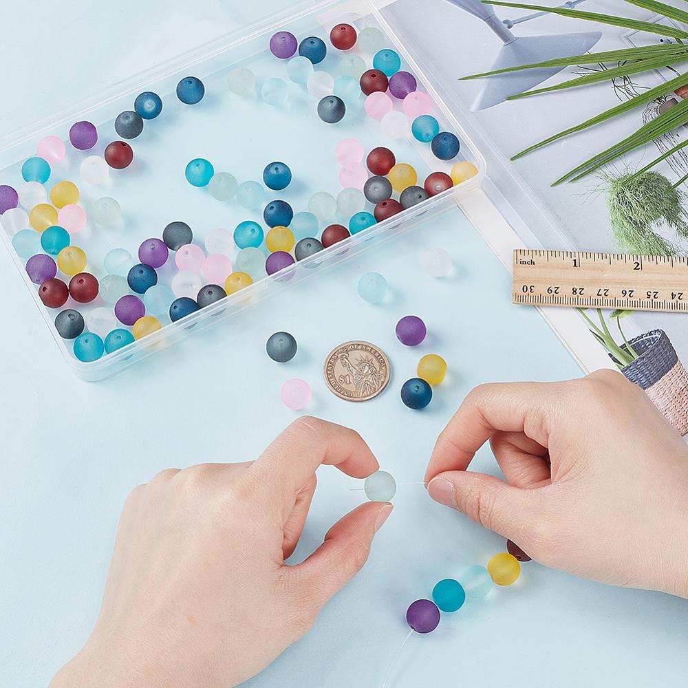 1set 100pcs 10 colors Transparent Glass Beads Strands for Beading Jewelry Making Frosted Round Mixed color 12mm Hole: 1.3~1.6mm 10pcs/color