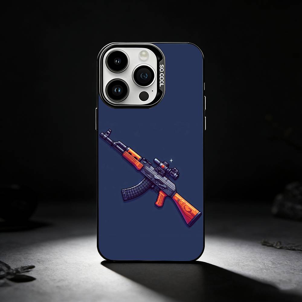 Чехол для телефона AK47 Пистолет Пули Для iPhone 17,16,15,14,13,12,11 Plus,Pro Max,XS,Цветной серебристый чехол