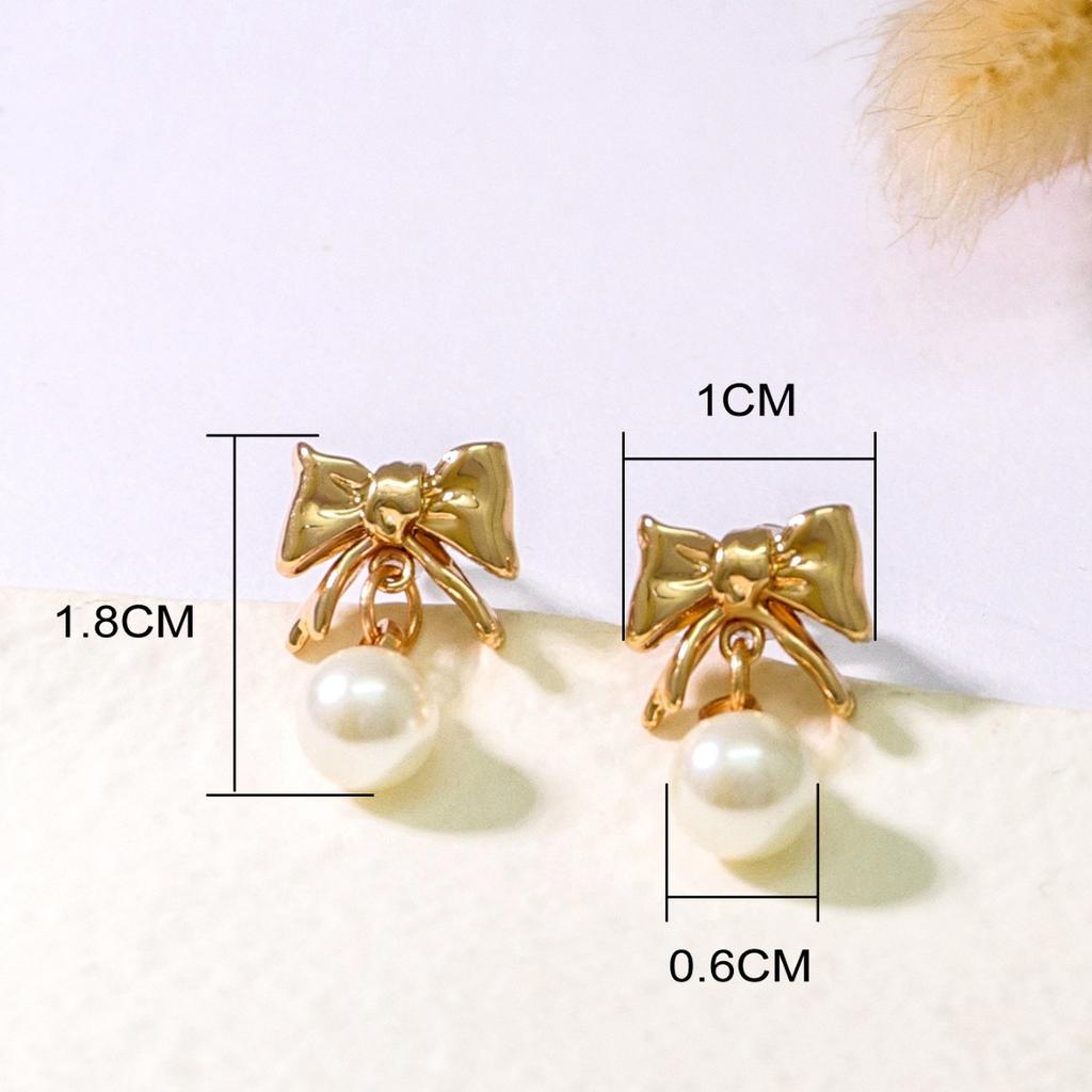 Medium-old Temperament Simple Bow Earrings Cute Pearl Pendant Earrings for Women Niche Design Earrings