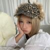 Leopard Print Peaked Cap Corduroy Bomber Hats Warm Plush Baseball Hat  Women