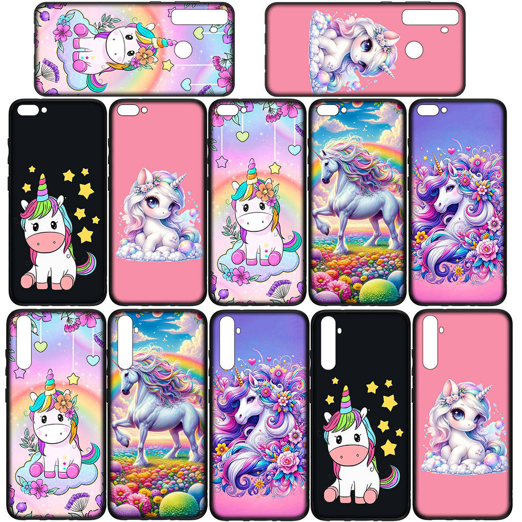 Чехол для телефона Samsung Galaxy S24 S23 iPhone 16 15 14 Plus X Xiaomi Redmi Note 13 12 11 Pro Max 8 9 10 13c XR Huawei OPPO с милым рисунком единорога