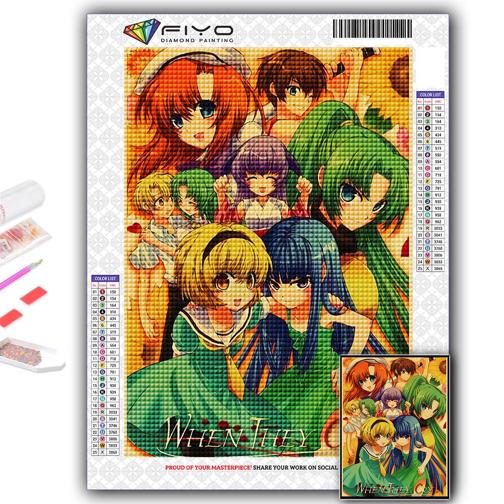 5D Алмазная картина Аниме Когда они плачут Хигураши DIY Алмазная вышивка Горный хрусталь Украшение дома