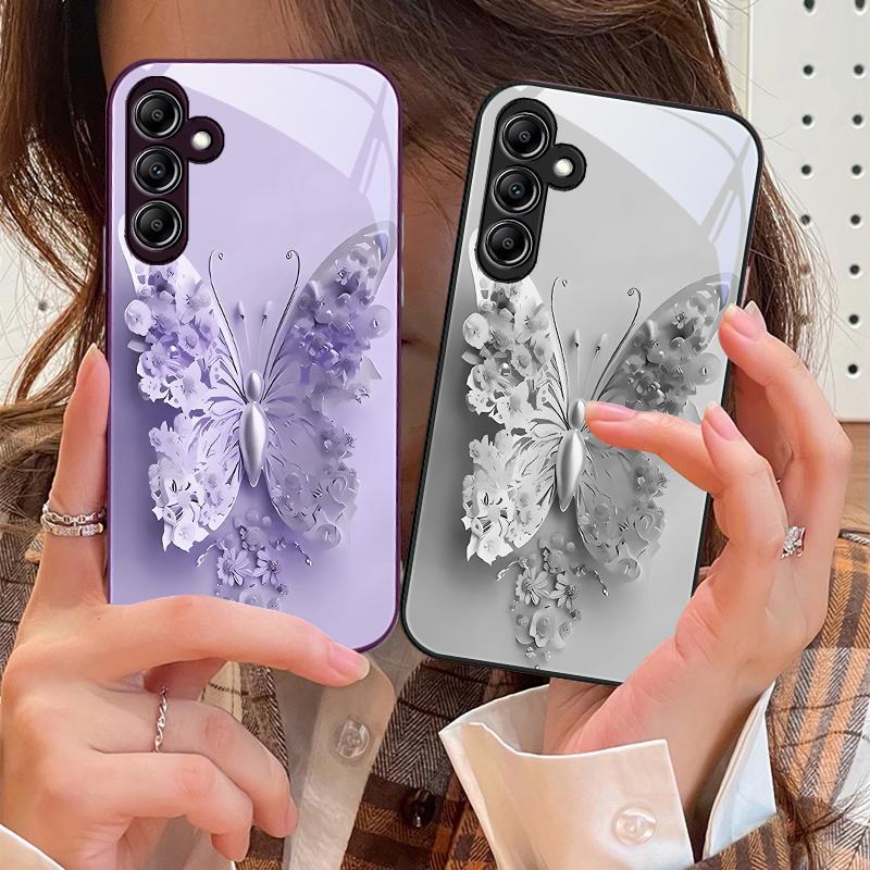 Зеленый Цветок Бабочка Для Samsung A 73 72 71 70 56 55 54 53 52 51 50 42 35 34 33 32 31 26 25 24 23 22 30 20 стеклянный чехол для телефона
