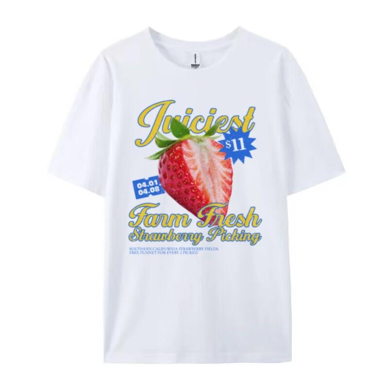 Summer Retro Strawberry Printed TShirt Y2k Aesthetic Streetwear Graphic Tee Cute Gardening Fruit Shirt Unisexs Fashion Clothing