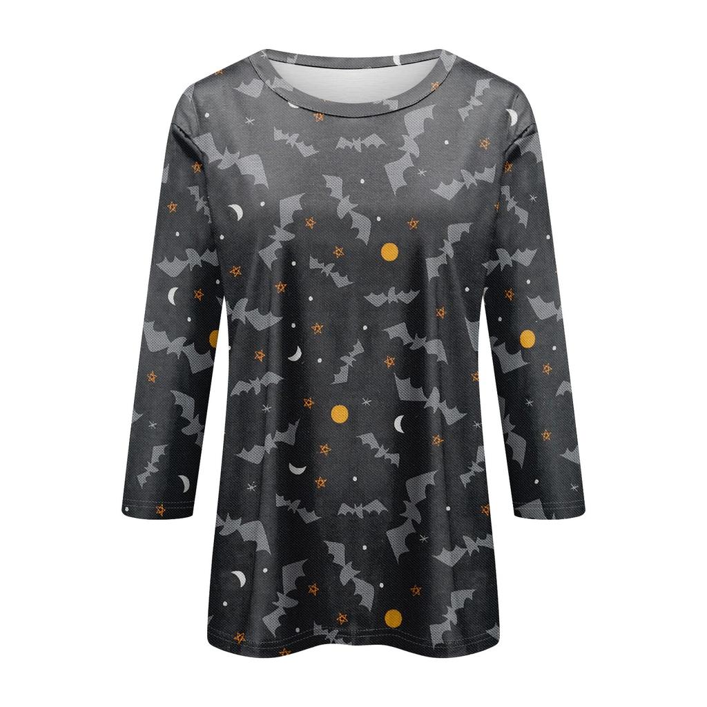 Женская модная повседневная свободная футболка с круглым вырезом и рукавами 3/4 с принтом, женский топ