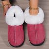 2024 Winter Warm Fur Indoor Home Slippers Women Faux Suede Closed Toe Couple Slippers Woman Comfort Soft Sole House Shoes Slides